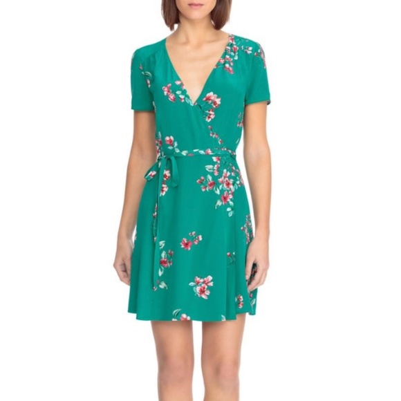 Sezane Bouquet Vert Anastasia Silk Floral Mini Wrap Dress Green Size 34 US 2 XS - Picture 2 of 12